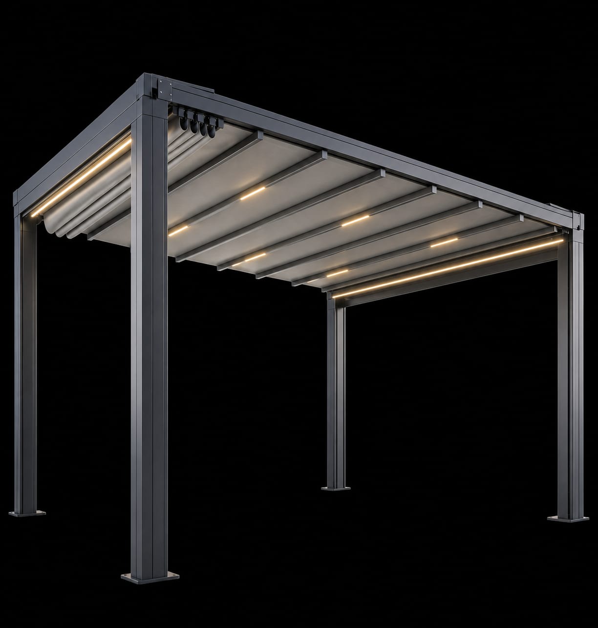 HELEN kumaş tavanlı pergola — LED aydınlatmalı kumaş tavan, 3D ürün görseli